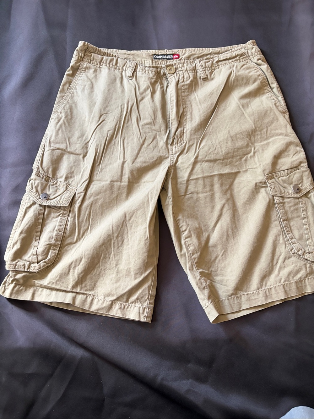 Quiksilver Men’s Tan Cargo Shorts with Button Pockets
